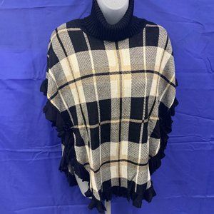 Joseph A Turtleneck Poncho Sweater Black White Sm